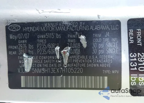 2007 Hyundai Santa Fe Limited/Se from USA, damaged, VIN 5NMSH13EX7H105220